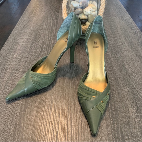 BAKERS Green Suede Leather Combo Pointed Heels 10 - Picture 8 of 11